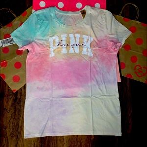 NEW VS PINK Pastel Tie Dye Perfect Short Sleeve Logo Tee.